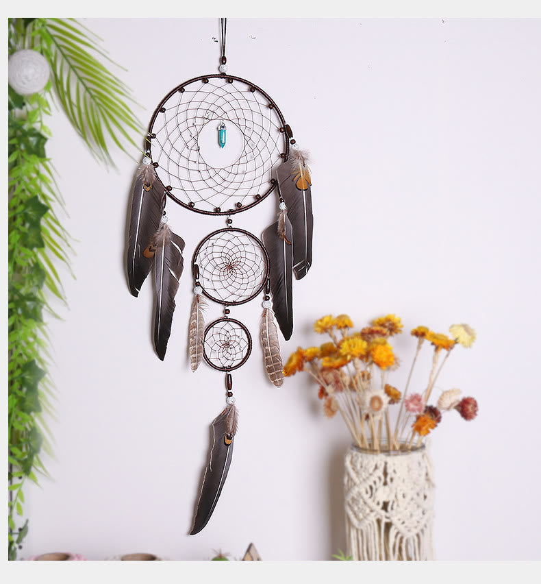Olivenorma Turquoise Crystal Triple Feather Dream Catcher - image 1