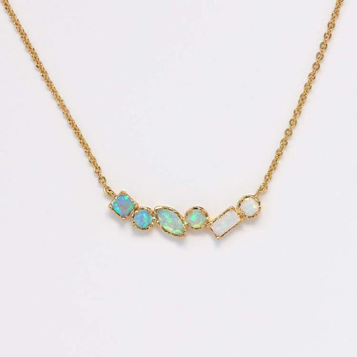 Olivenorma Multiple Birthstone Beaded Pendant Copper Plated Gold Necklace - October & Opal - image 17