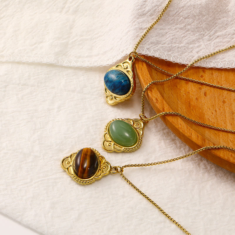 Olivenorma Natural Stone Palace Retro Lace Inlaid Pendant Necklace - image 0