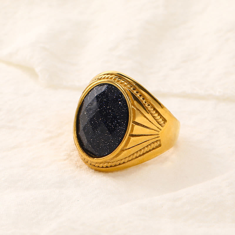 Olivenorma Stainless Steel Natural Gemstone Ring  - Gold - Blue Sandstone - 11 - image 8