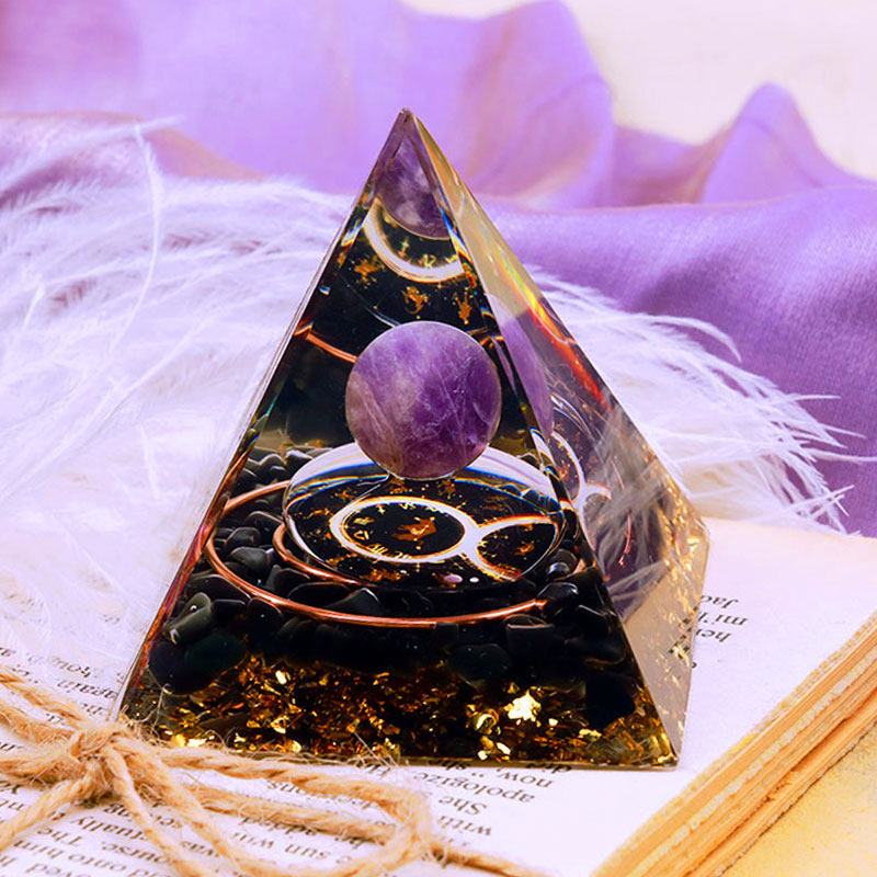 Olivenorma Amethyst Sphere With Obsidian Zodiac Taurus Orgone Pyramid - image 3