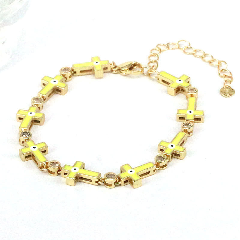 Olivenorma Color Dripping Evil Eye Alloy Cross Beads Bracelet - Yellow Cross - image 3