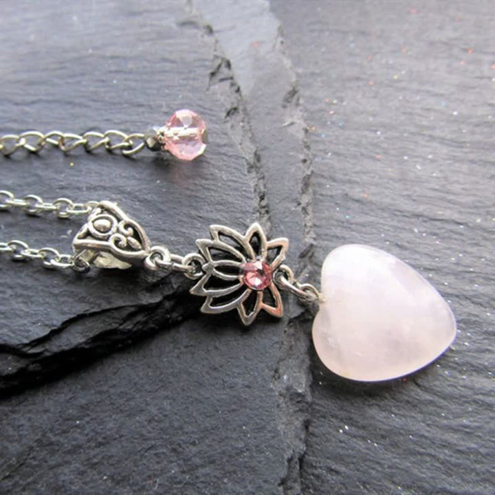 Olivenorma Bohemia Rose Quartz Heart Shape Lotus Necklace - image 5