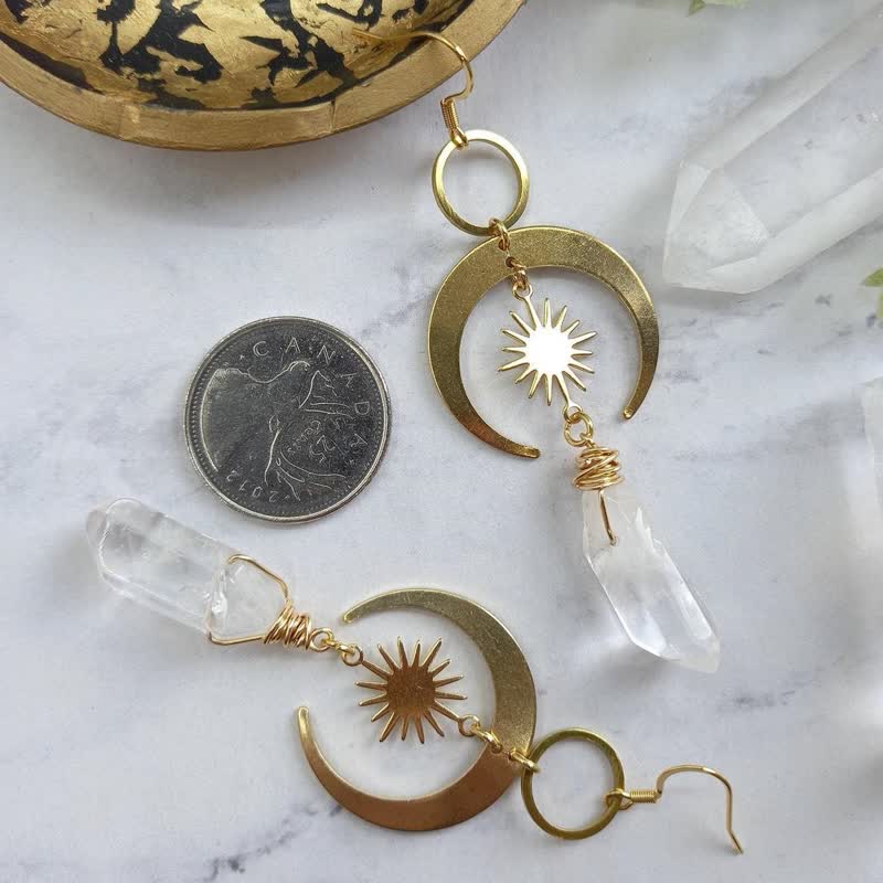 Olivenorma Clear Crystal Crescent Moon With Sun Earrings - image 3