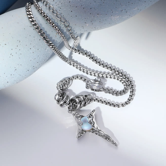Olivenorma Moonstone Pleated Star Pendant Alloy Necklace - image 6