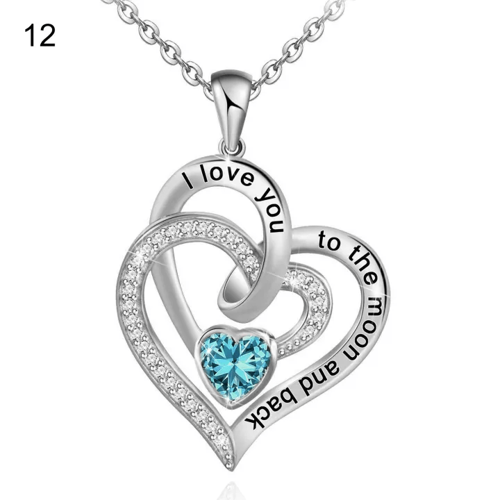 FREE Today: "I Love You to the Moon and Back" – Eternal Hearts Birthstone Necklace - Silver - December - Card Style Two - image 31