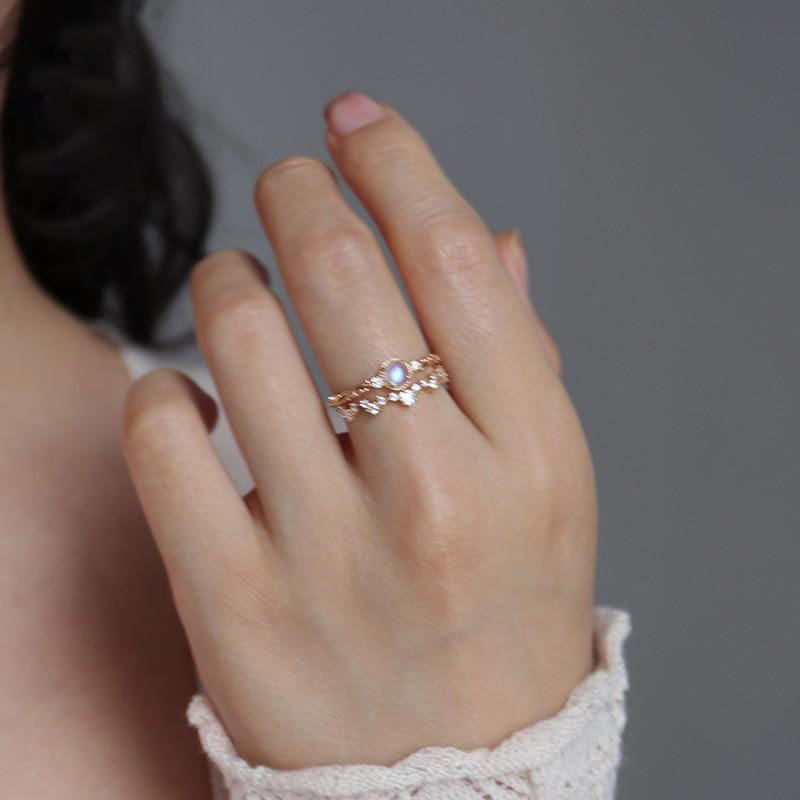 Olivenorma Natural Moonstone Zircon Delicate Ring - image 1