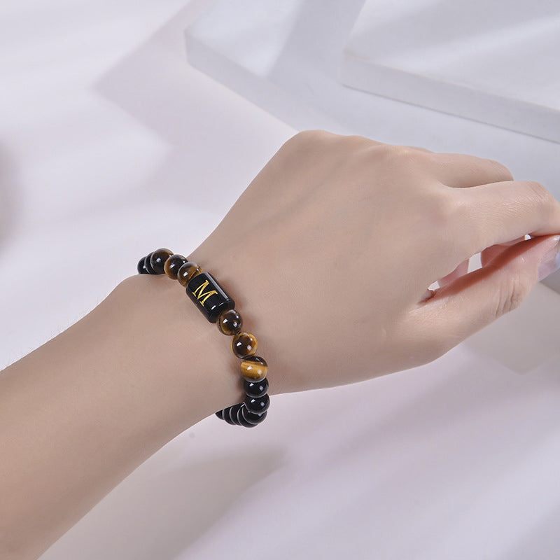 Tiger Eye With Obsidian Letter Bracelet - image 3