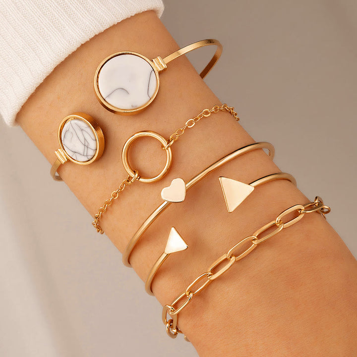 Olivenorma Natural Stone Alloy Five Piece Open Bracelet Set - White Turquoise Five Piece Set - image 0