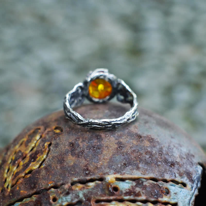 Antique Amber Flower Ring - image 6