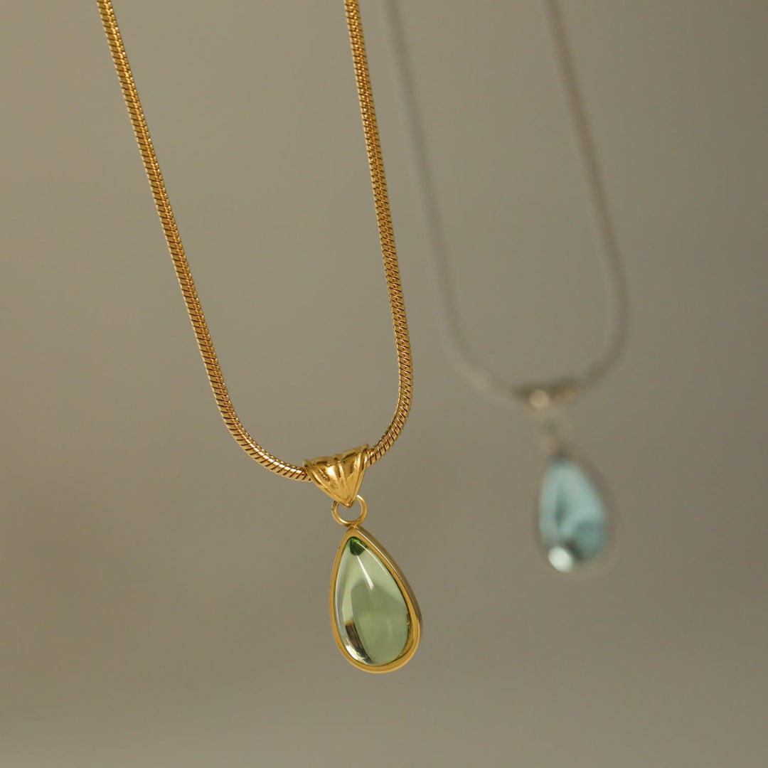 Olivenorma Drop Shape Green Aventurine Aquamarine Pendant Necklace - image 9