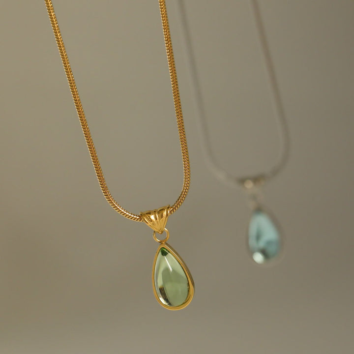 Olivenorma Drop Shape Green Aventurine Aquamarine Pendant Necklace - image 9
