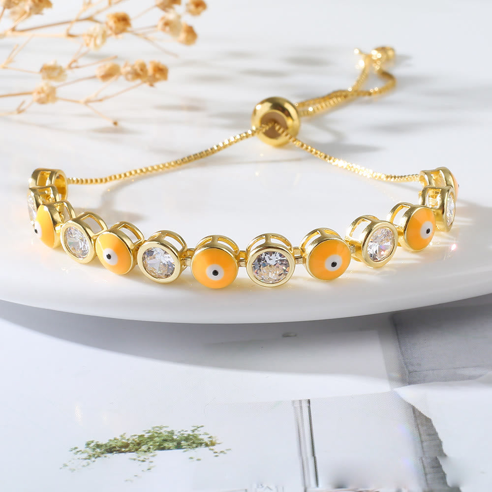 Olivenorma White Zircon Evil Eye Adjustable Bracelet - Light Orange&Evil Eye - image 4