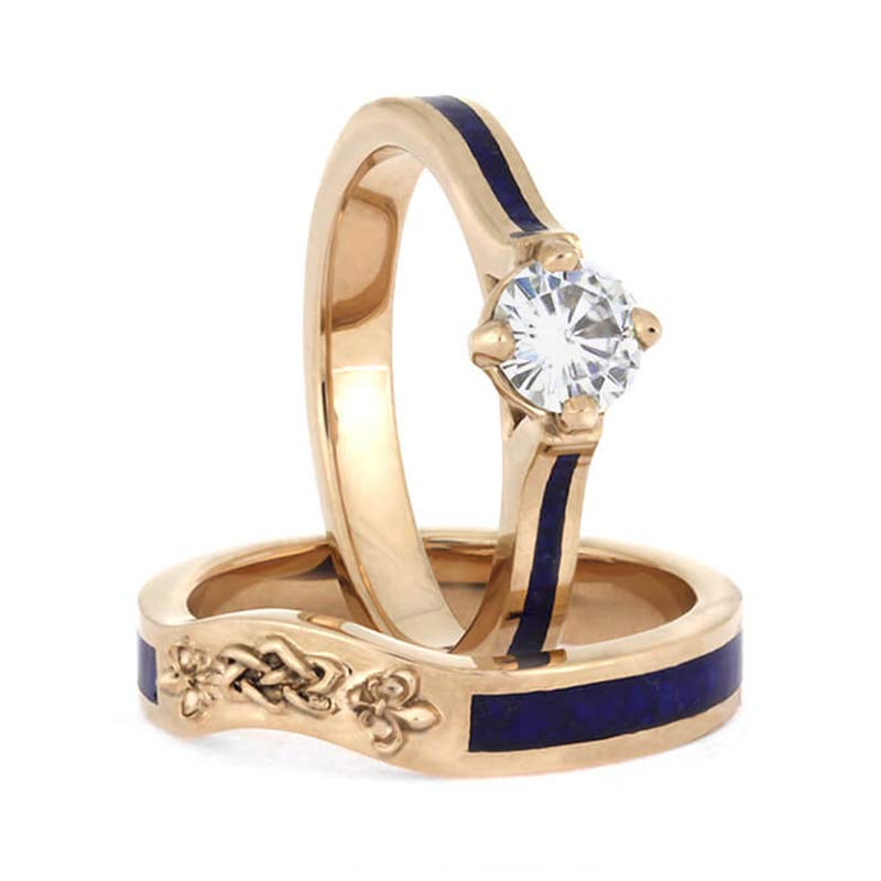 Celtic Knot Lapis Lazuli Bridal Ring Set - image 4