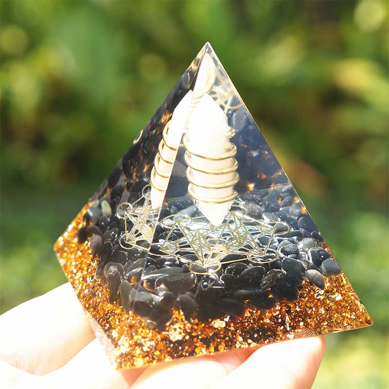 Olivenorma Rose Quartz With Obsidian Orgone Pyramid - image 2