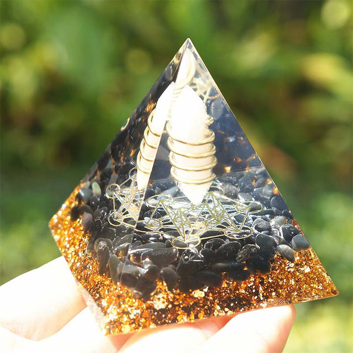 Olivenorma Rose Quartz With Obsidian Orgone Pyramid - image 2