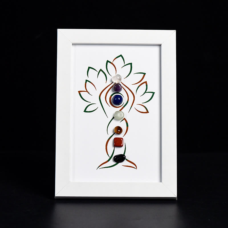 Olivenorma Yoga Tree Chakra Raw Stone Photo Frame Decoration - Yoga Tree&Chakra#2 - White Photo Frame - image 4