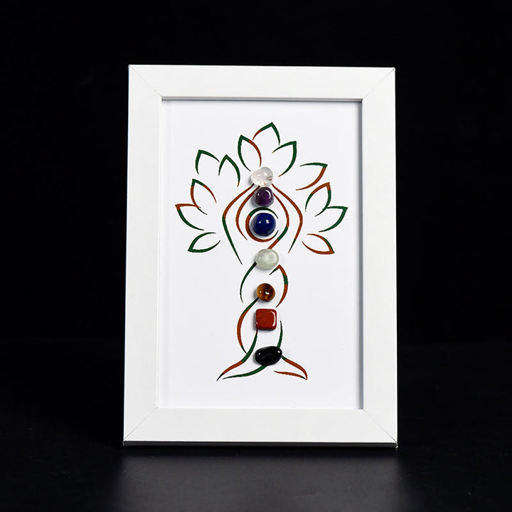 Olivenorma Yoga Tree Chakra Raw Stone Photo Frame Decoration - Yoga Tree&Chakra#2 - White Photo Frame - image 4