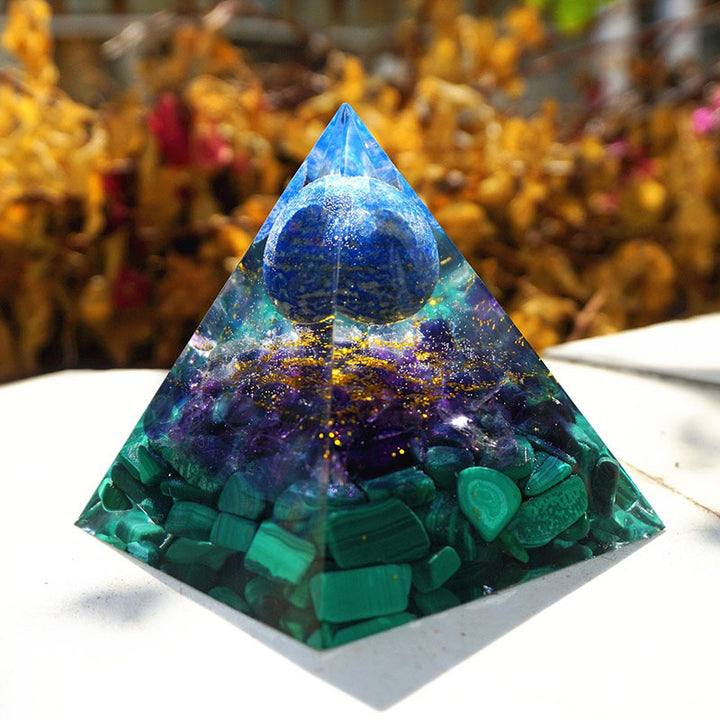 Olivenorma Lapis Lazuli Sphere with Amethyst and Malachite Pyramid - image 2