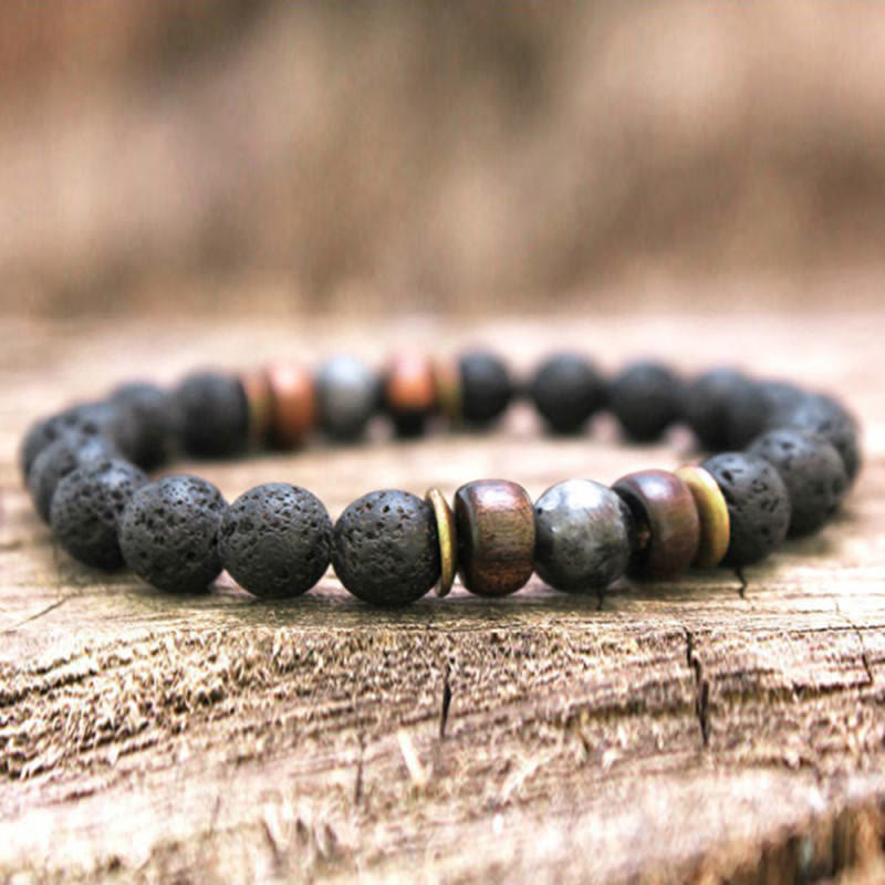 Olivenorma Natural Stone 8mm Wooden Beads Energy Men Bracelet - Labradorite&Lava Stone - image 9