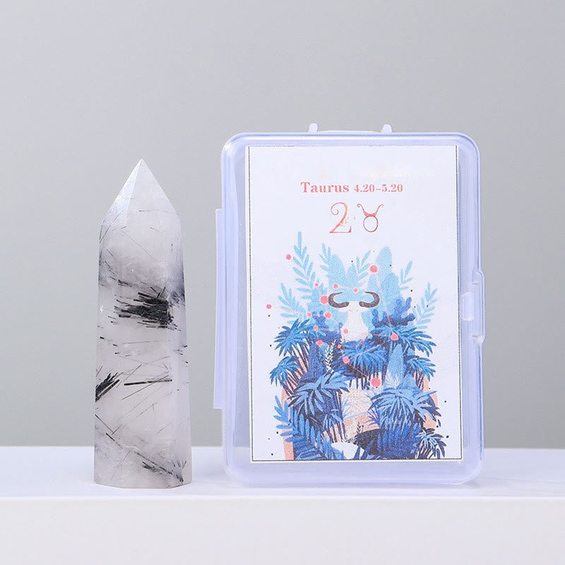 Olivenorma Natural Crystal Wands Pillar Twelve Constellation Set Ornament - Taurus-Black Quartz Rutilated - image 3