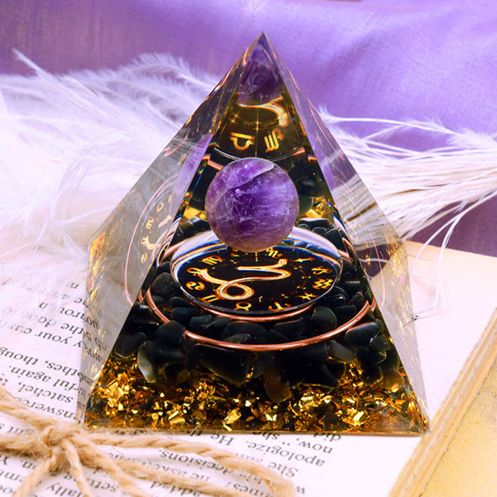 Olivenorma Amethyst Sphere With Obsidian Zodiac Capricorn Orgone Pyramid - image 1