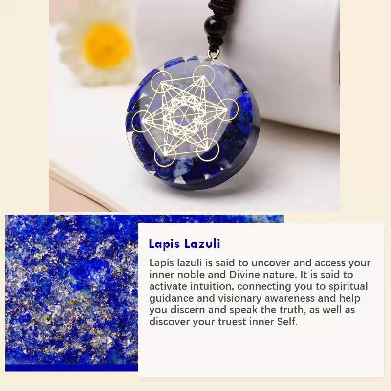 Olivenorma Red Jasper Lapis Lazuli Turquoise Metatron's Cube Symbol Necklace - image 4