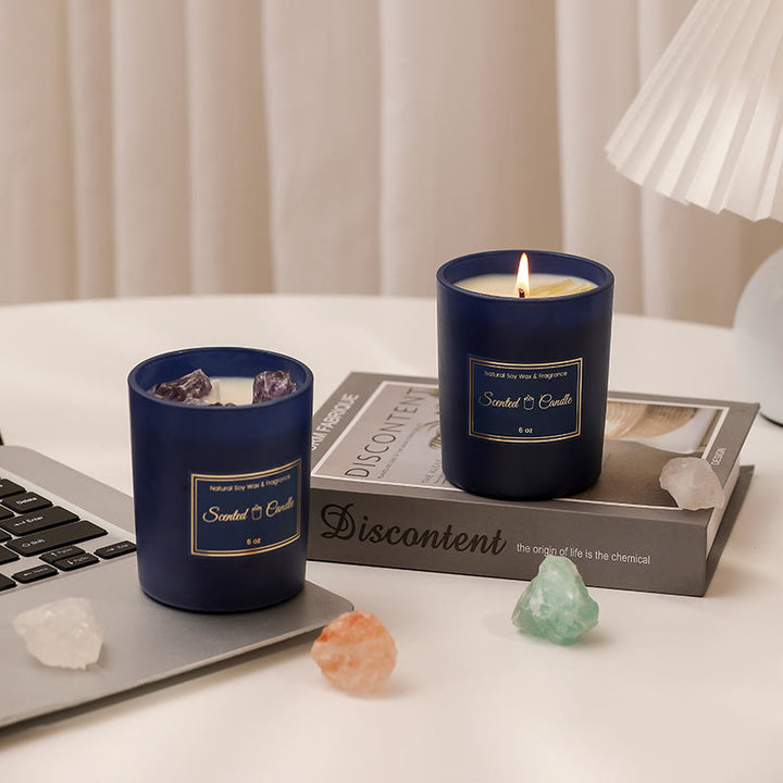 Olivenorma Blue Glass Bottle Crystal Scented Candle - image 14