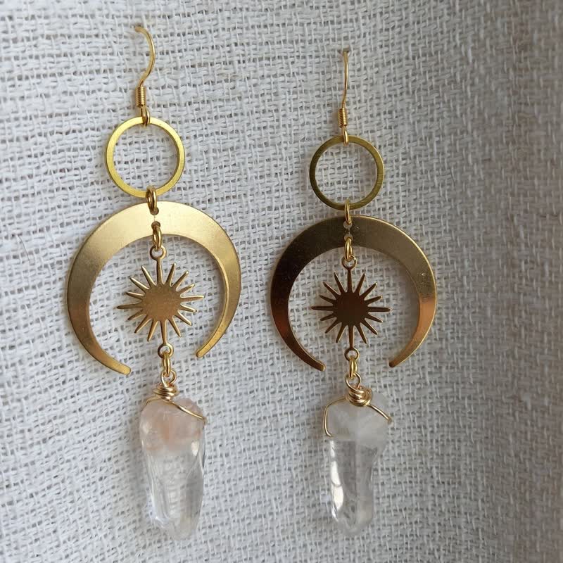 Olivenorma Clear Crystal Crescent Moon With Sun Earrings - image 4