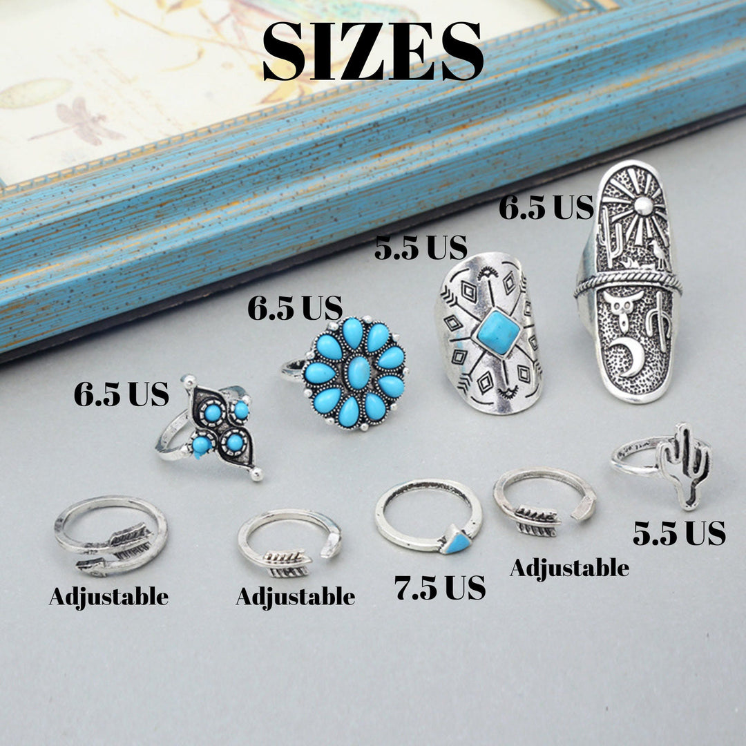 Olivenorma 9-piece Boho Stackable Turquoise Ring Set  - image 5