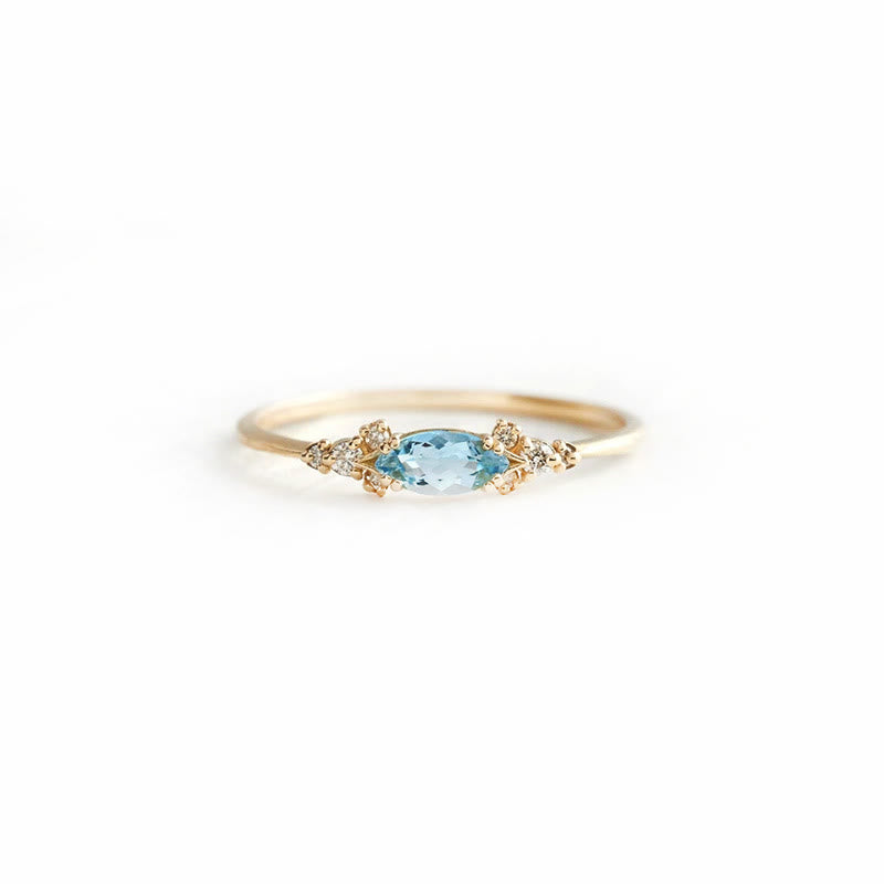Olivenorma 4 Pcs Elegant Blue Topaz Leaf Engagement Ring Set - image 3