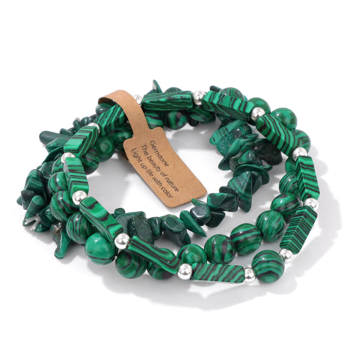 Olivenorma Natural Stone Irregular Three Layer Bracelet Set - Malachite - image 12
