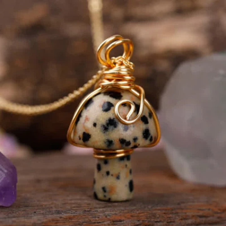 Olivenorma Natural Crystal Lucky Mushroom Necklace - Dalmatian Jasper - image 13