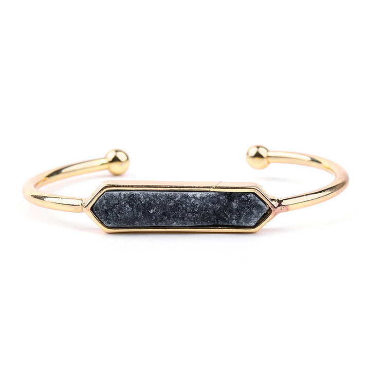 Olivenorma Natural Crystal Cluster Metal Copper Cuff Bracelet - Black Tourmaline - Gold - image 15