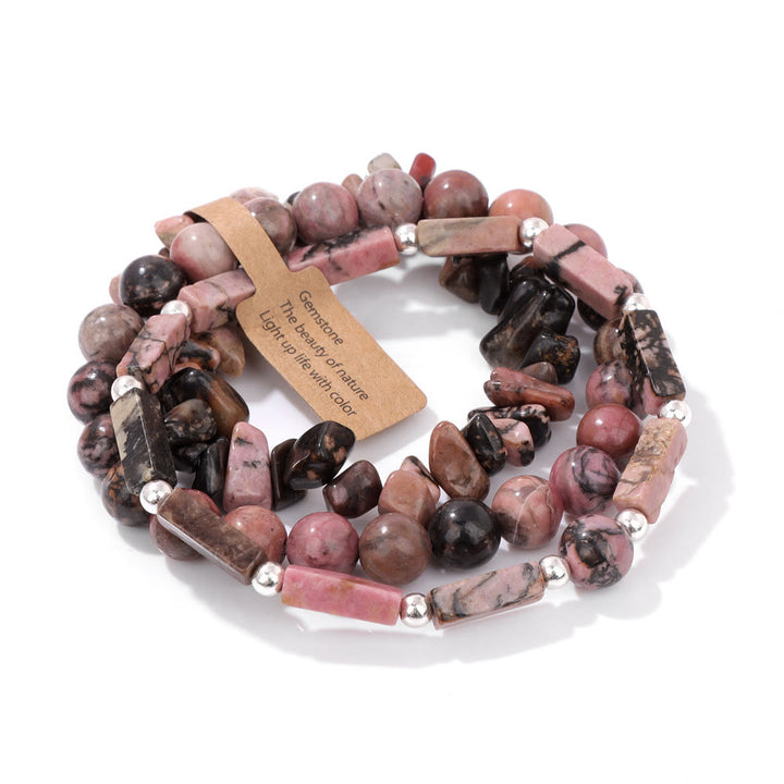 Olivenorma Natural Stone Irregular Three Layer Bracelet Set - Rhodonite - image 10