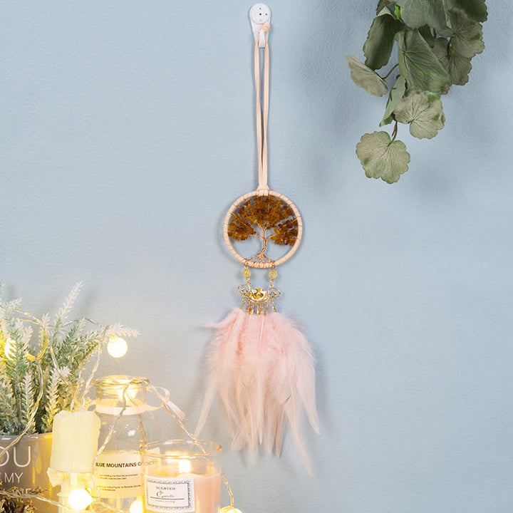 Olivenorma Agate Tree Of Life Lotus Pink Feather Dream Catcher - image 3