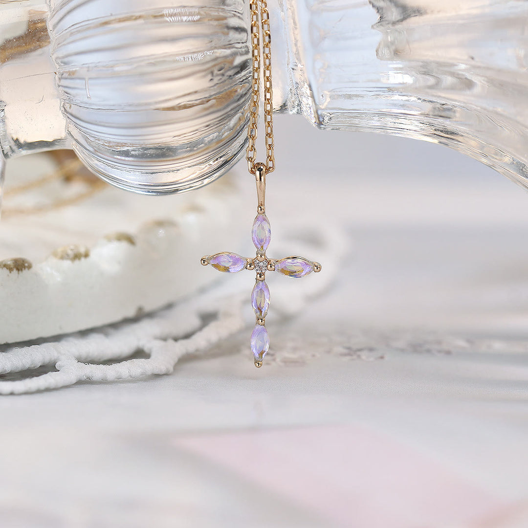 Olivenorma Artificial Opal Moonstone Cross Pendant Necklace - image 7