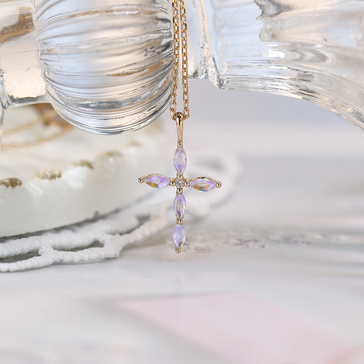 Olivenorma Artificial Opal Moonstone Cross Pendant Necklace - image 7