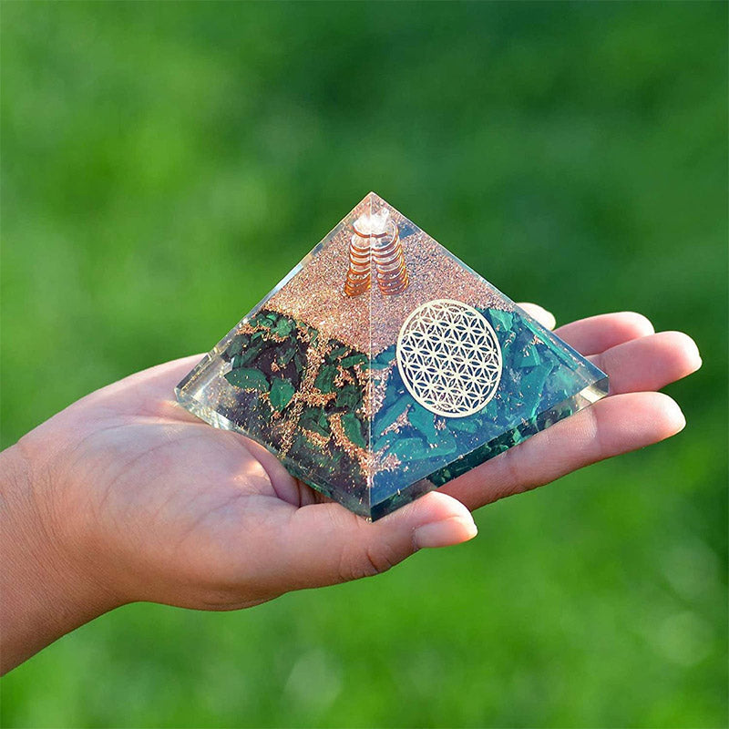 Olivenorma Malachite Flower Of Life Symbol Orgone Pyramid - image 3