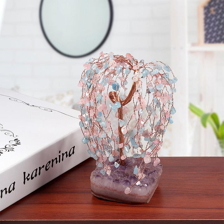 Olivenorma Natural Crystal Stone Feng Shui Tree - Pink Crystal&Aquamarine - image 7