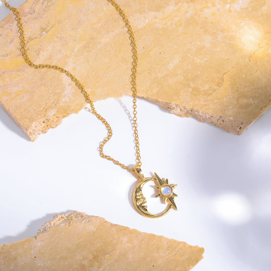 Olivenorma Natural Opal Hollow Star Moon Clavicle Necklace - image 2