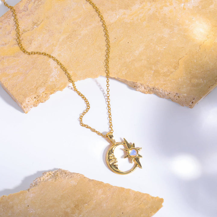 Olivenorma Natural Opal Hollow Star Moon Clavicle Necklace - image 2