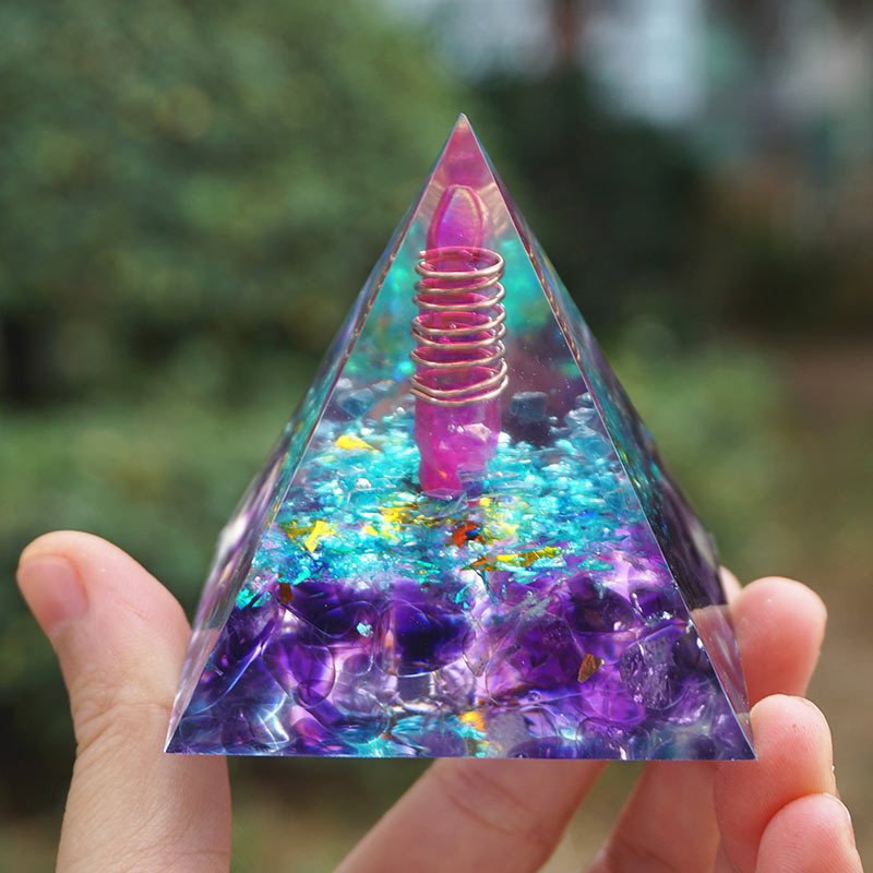 Olivenorma Amethyst Aquamarine Orgone Pyramid - image 0