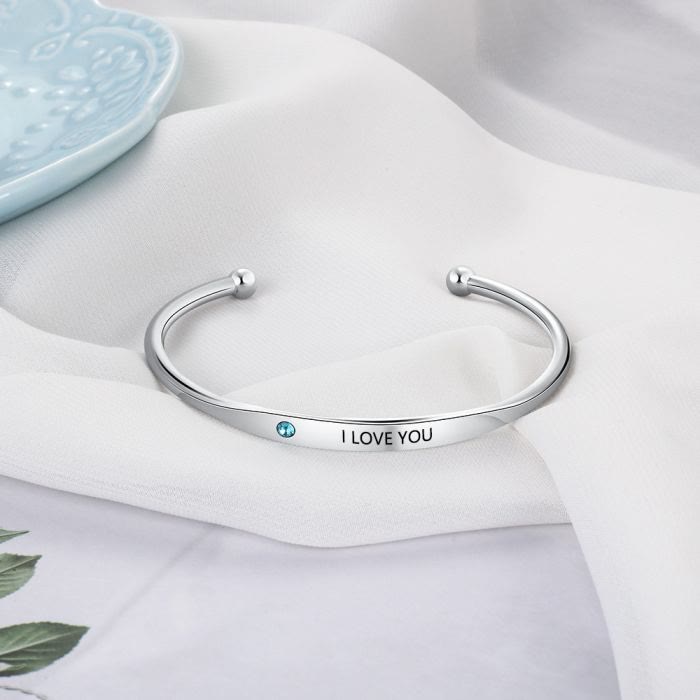 Olivenorma Custom Personalised Bangle Engraving Birthstone Bracelet - image 3