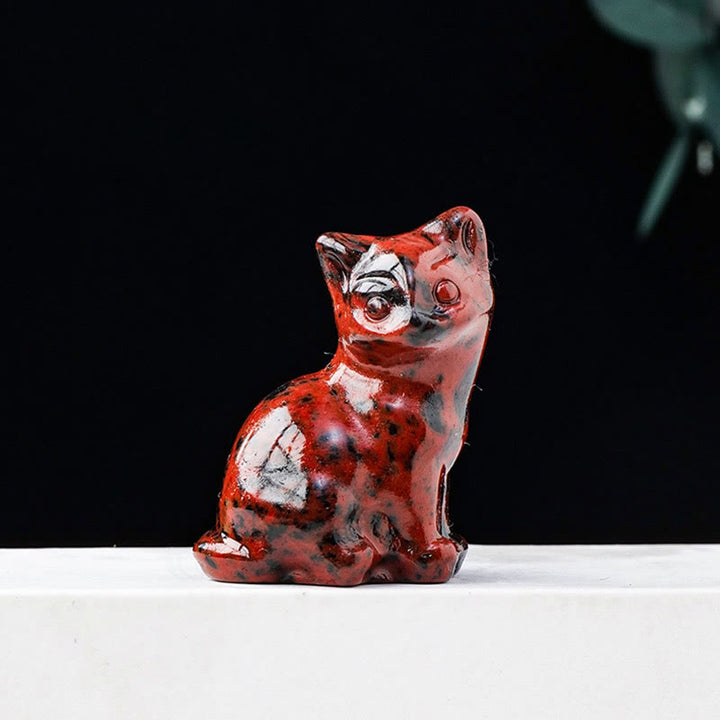 Olivenorma Natural Crystal Lucky Cat Carved Gemstone Decoration - Red Obsidian - image 17