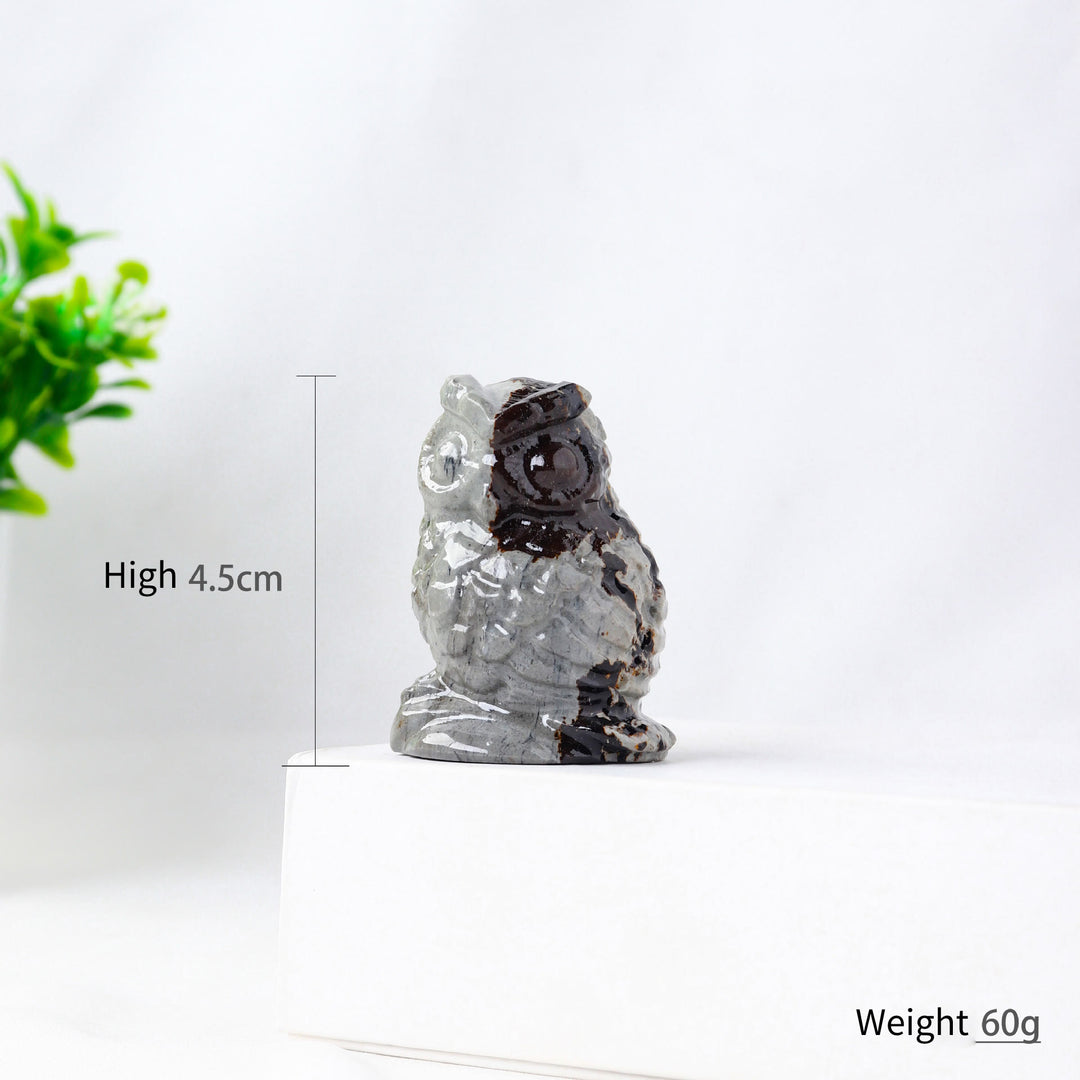 Olivenorma Natural Picture Jasper Owl Carving Craft Ornament - image 4