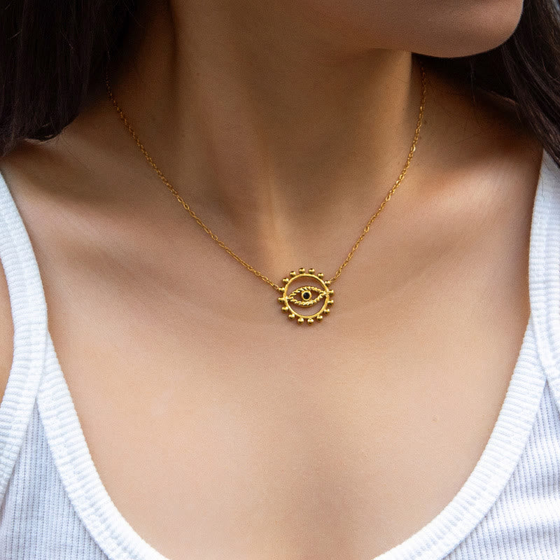 Olivenorma Hollow Round Evil Eye 18K Gold Plated Stainless Steel Necklace - image 1