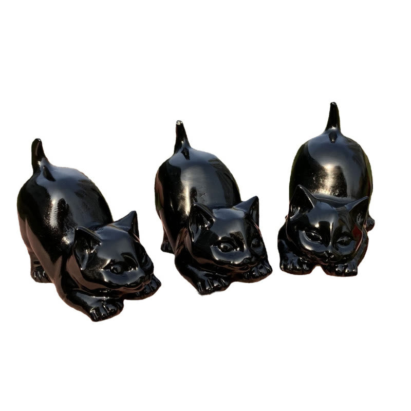 Olivenorma Natural Crystal Obsidian Cat Carving Gemstone Decoration - image 4