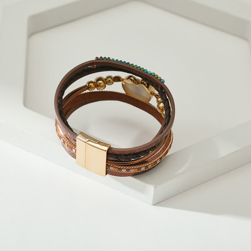 Olivenorma "Triple Protection" Heart Crystal Gold Bead Evil Eye Bracelet  - image 3