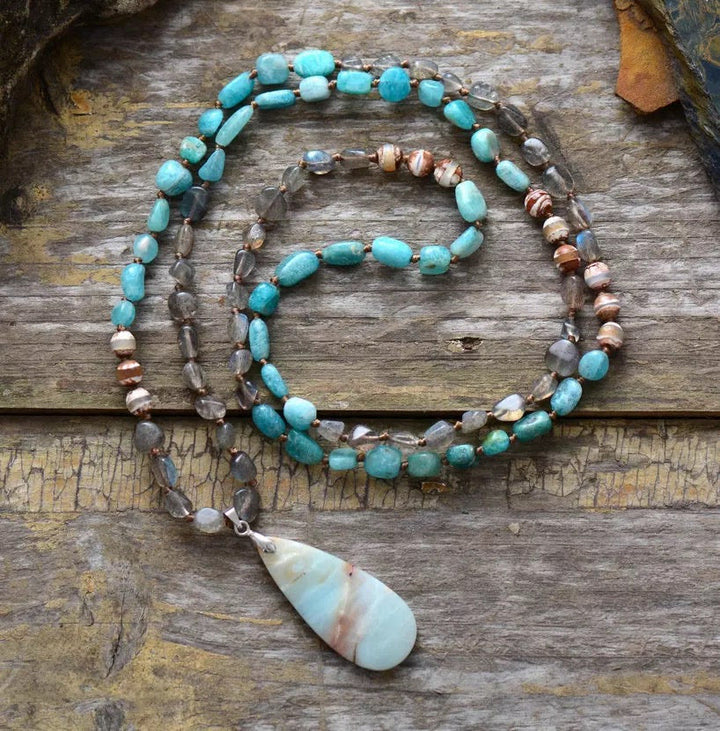 Olivenorma Amazonite Labradorite Agate Crystal Stone Mala Pendant - Necklace - image 0
